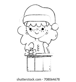 figure girl with clothes and christmas present gift