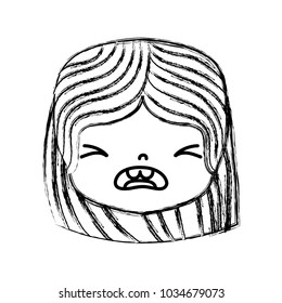 figure girl head with hairstyle and pity face