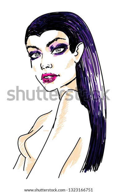 Figure Girl Long Straight Hair Makeup Stock Vector Royalty Free