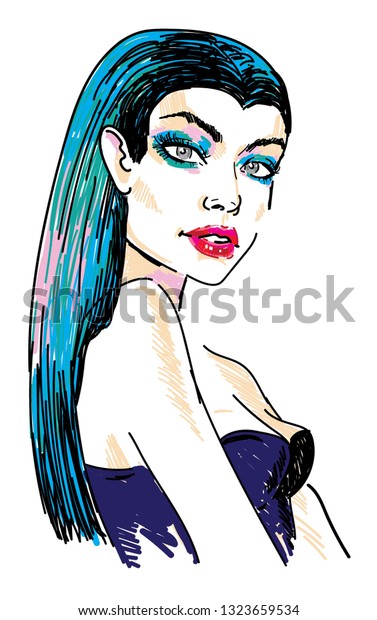 Figure Girl Long Straight Hair Makeup Stock Vector Royalty Free