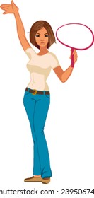Figure of a girl met you with welcome bubble illustration vector