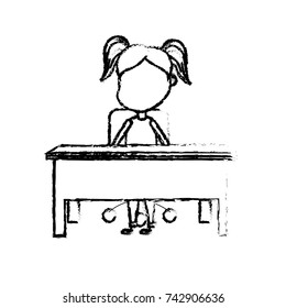 figure girl student sitting in the wood desk