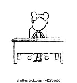 figure girl student sitting in the wood desk