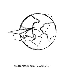 figure global earth planet with paper airplane design