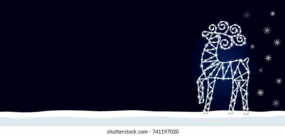 The figure of a glowing reindeer is a Christmas greeting card or invitation. vector illustration on a dark background