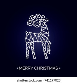 The figure of a glowing reindeer is a Christmas greeting card or invitation. vector illustration on a dark background