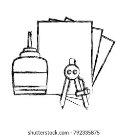 figure glue with cardboard and compass school object