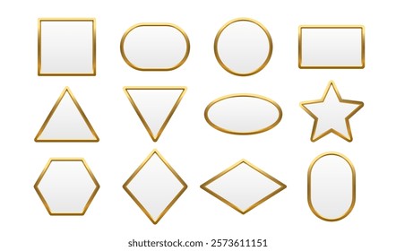 Figure gold frame, golden color set, minimal label message. Vector illustration 