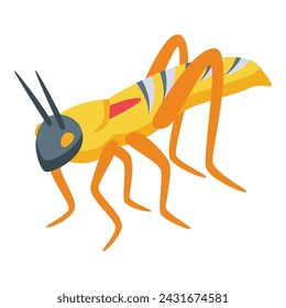 Figure gold grasshopper icon isometric vector. Nature art. Face pest fun