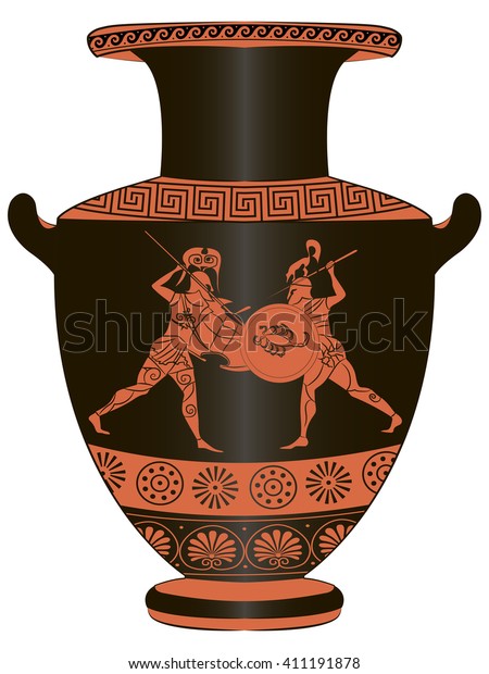 Figure Greek Vases Painting Battle Stock Vector Royalty Free