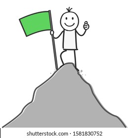 figure with a green flag on the summit
