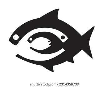 The figure and ground image shows the big fish eats the small fish in turn symbolizing the exploitation of the superior.Black and white color no background