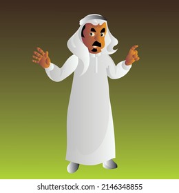 Die Figur eines arabischen Golfmannes, der mit seinen Händen zeigt