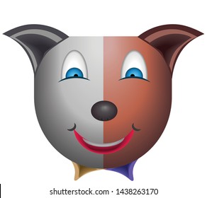 Figure of half-brown semi-gray dog, mask,