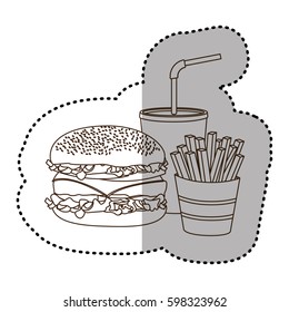 figure hamburger, soda and fries french icon, vector illustraction