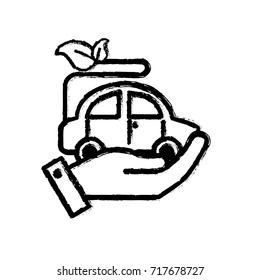 figure hand with ecologycal car with leaves to environment care