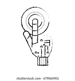 figure hand with finger touch and circuits digital connection
