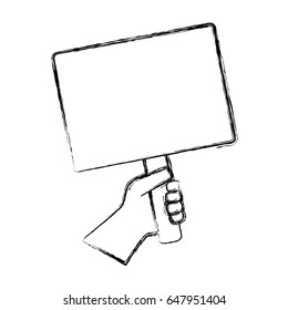 figure hand holding blank poster