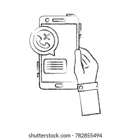 figure hand with smartphone and lost call message