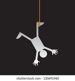 Figure hanging from a rope upside down