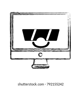 figure happy computer screen kawaii with sunglasses