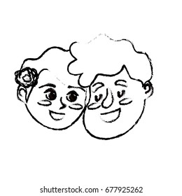 figure happy couple face with hairstyle design