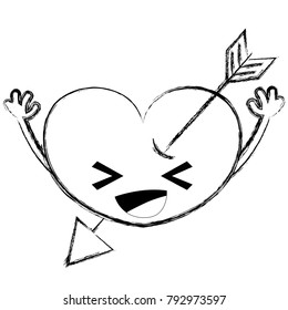 figure happy heart with arrow kawaii and arms