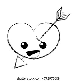 figure happy heart with arrow kawaii character