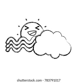figure happy sun with cloud and rainbow weather