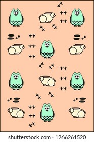 Figure hare and owl on a light background