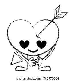 figure heart with arrow in love kawaii with arms and legs