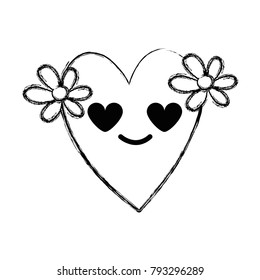 figure heart with flowers in love kawaii cartoon
