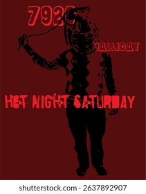 Figure with a helmet and the text Hot Night Saturday