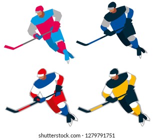 The figure of a hockey player. Set different color sportswear. Vector graphics