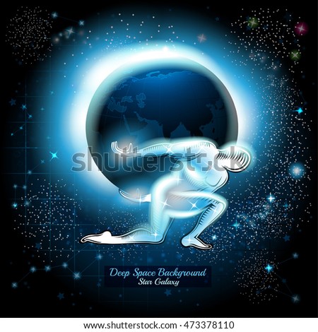 Figure hold on back night earth in space with starry sky background