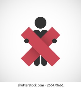 figure holding in hands symbol wrong mark