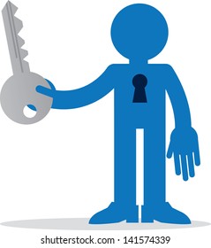 Figure holding key with keyhole through chest 
