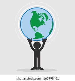 Figure holding up the planet earth 