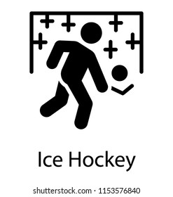 
Figure holding stick and a ball serving for goal depicting icon for ice hockey 
