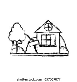 figure home with design next to tree