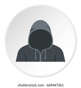 Figure in a hoodie icon. Flat circle illustration of figure in a hoodie icon isolated on white background vector for web