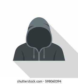 Figure in a hoodie icon. Flat illustration of figure in a hoodie vector icon for web isolated on white background