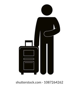 figure human traveler with suitcase silhouette avatar