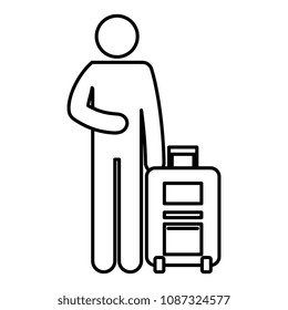 figure human traveler with suitcase silhouette avatar