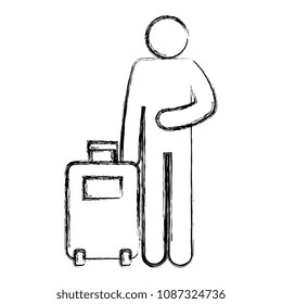 figure human traveler with suitcase silhouette avatar