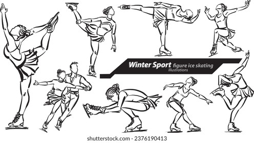 figure Ice skater people doodle set collection design drawing vector illustration