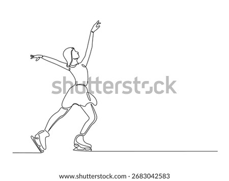 Figure ice skating in single outline illustration. Continuous line art drawing of ice skating dancer. Editable stroke.