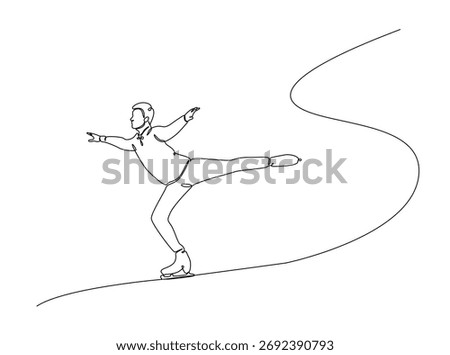 Figure ice skating in single outline illustration. Continuous line art drawing of ice skating dancer. Editable stroke.