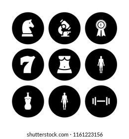 figure icon. 9 figure set with standing human body silhouette, number, scientific and chess vector icons for web and mobile app