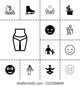 Figure icon. collection of 13 figure filled and outline icons such as smiling emot, smiley, ice skate, airport desk, yoga, old man. editable figure icons for web and mobile.